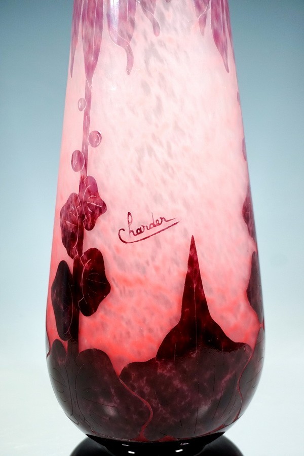 CHARLES SCHNEIDER Art Deco Cameo Glass Vase Dahlias 48.5 CM H