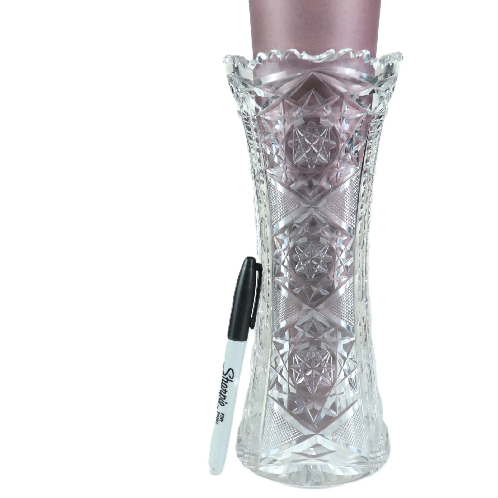 ABP Brilliant Cut Hobstar Strawberry Diamond Fluted Zippered Crystal Vase 10”