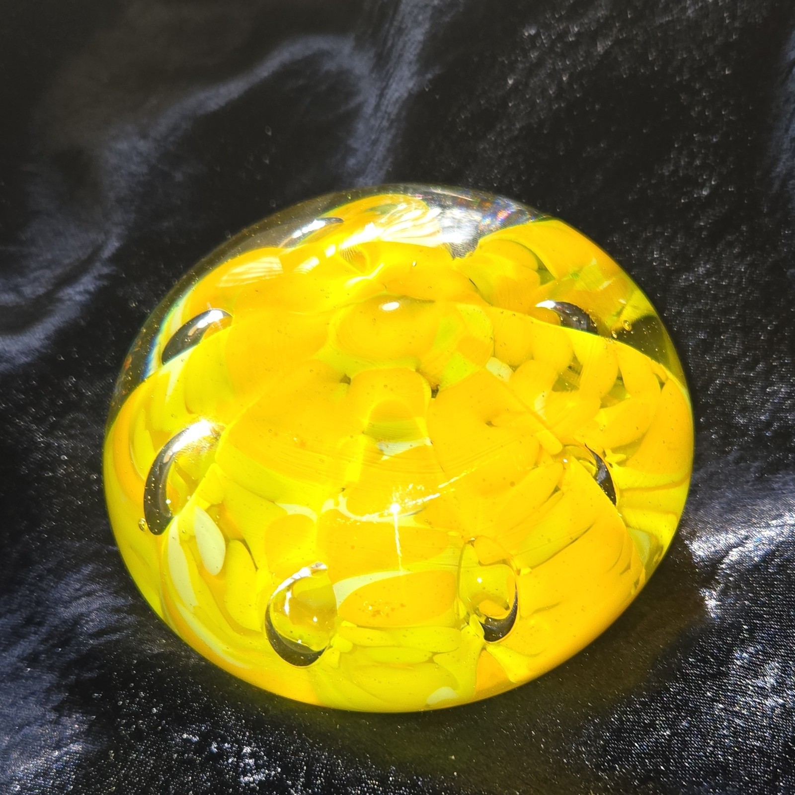 Vintage Yellow Hand Blown Art Glass Decorative Paperweight Glossy Finish 10 Lbs.