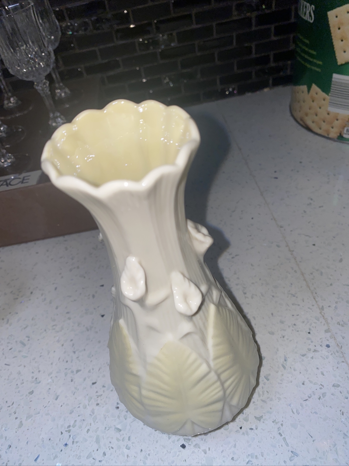 Vintage Belleek Porcelain Calla Lily and Leaves Nile Vase 7.25 Inches 6th Mark