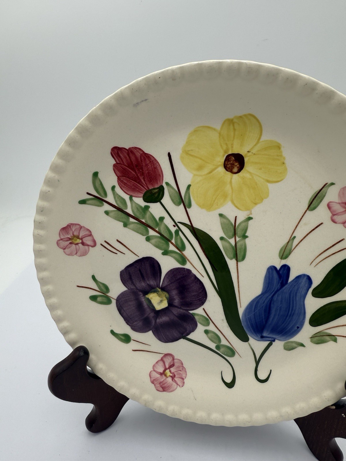 Blue Ridge Southern Potteries Floral Plate Hand Painted Yellow Blue Flowers C92