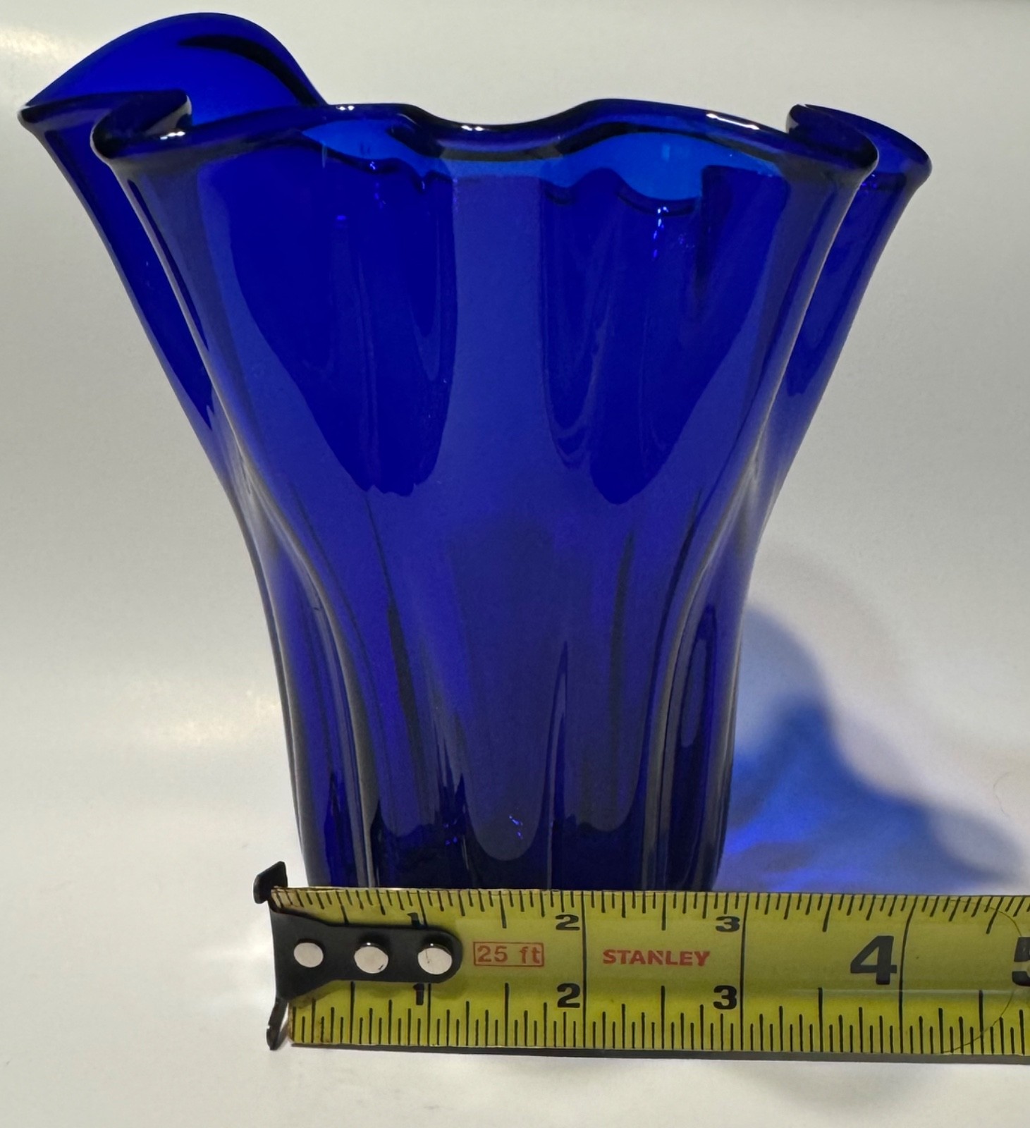 Cobalt Blue AAC Handcrafted Scalloped/Handkercheif Vase Appx 6 Inches Tall