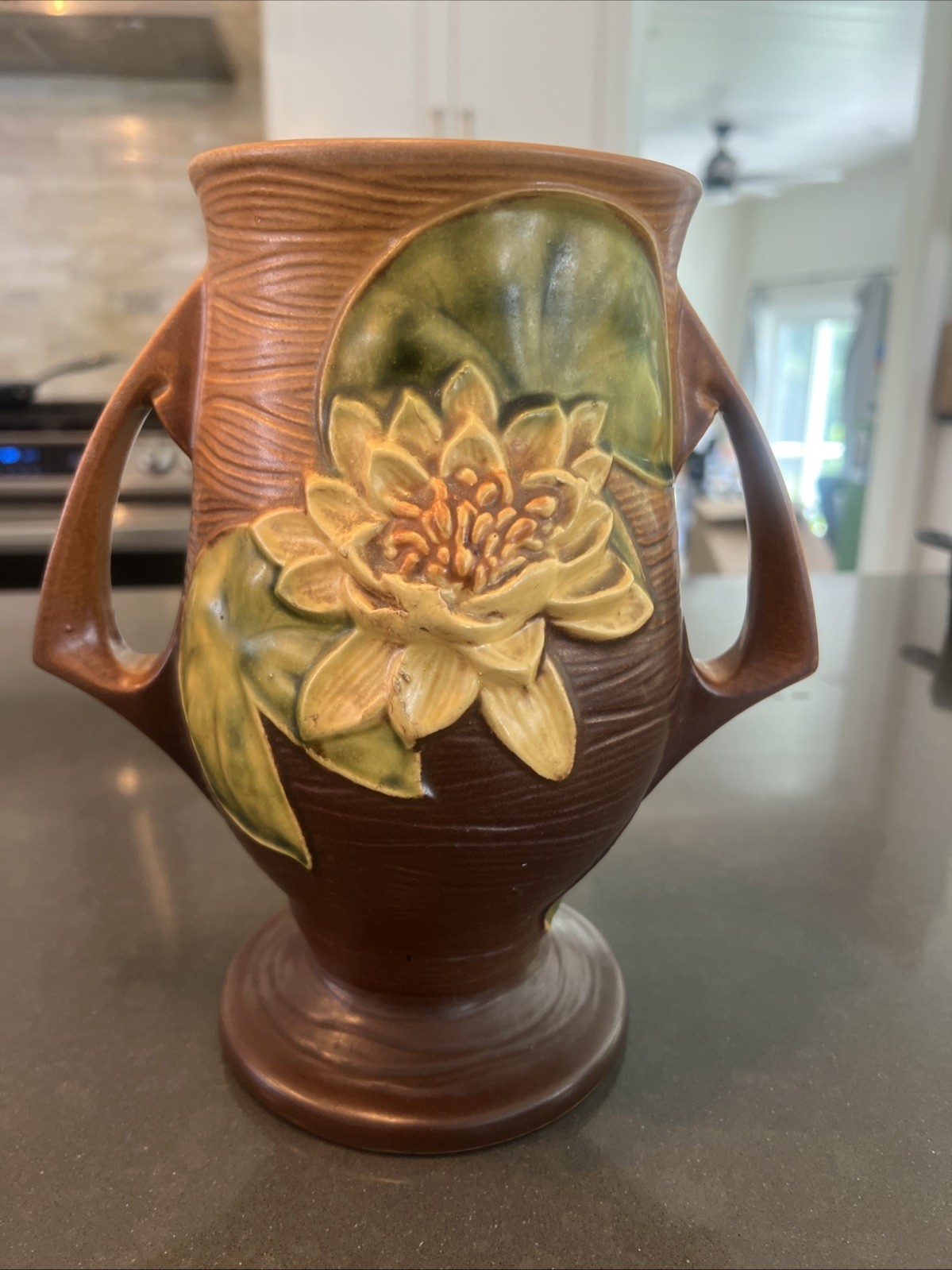 Vintage Roseville Art Pottery Water Lily Double Handled Vase Read Description