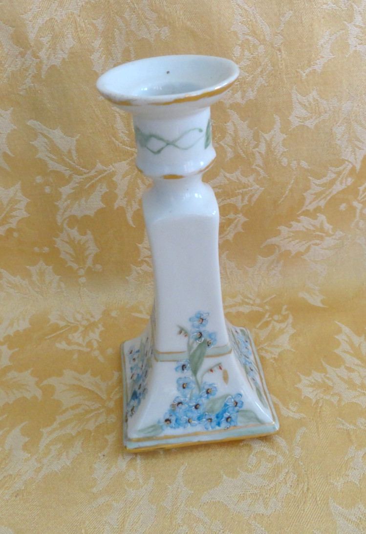 Antique D & C Limoges Porcelain Hand Painted Candle Holder & GDA Dish -Floral