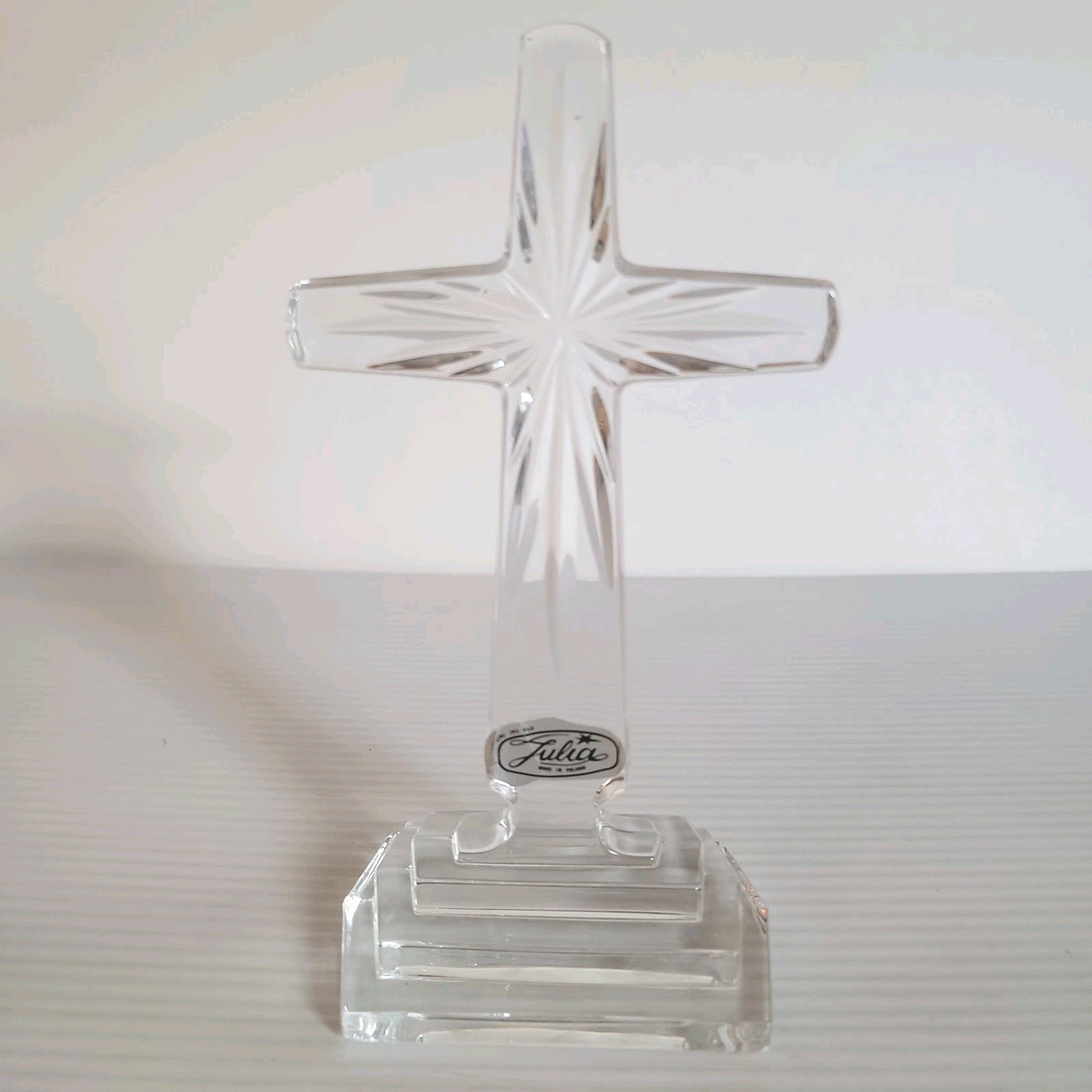 Julia Poland Crystal Cross 8″ Standing Starburst Pedestal Base Religious Decor
