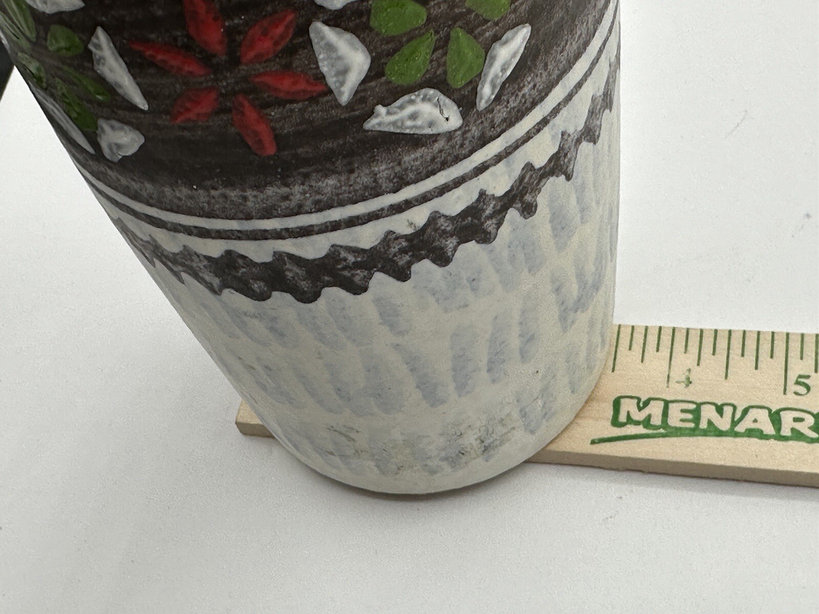 Jasba Vase West German Pottery Red Green Brown Christmas Folk Art Pitcher MCM