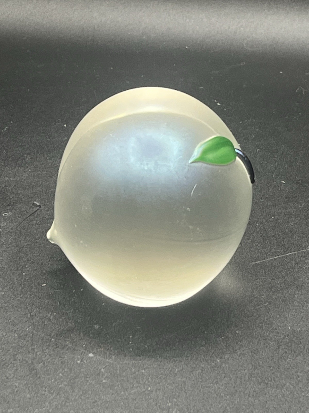 Zellique Art Glass Studios Carnival Iridescent Peach Apple Paperweight Frosted