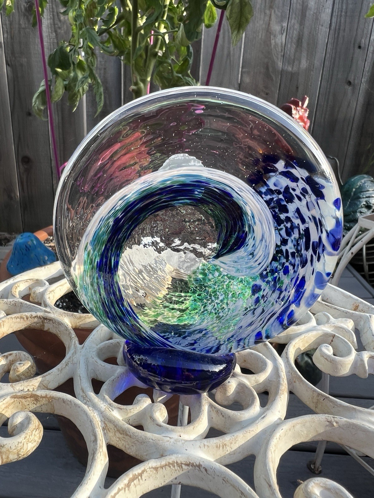 Opal Art Hand Blown Glass Crashing Blue Ocean Wave Design Paper Weight 2016