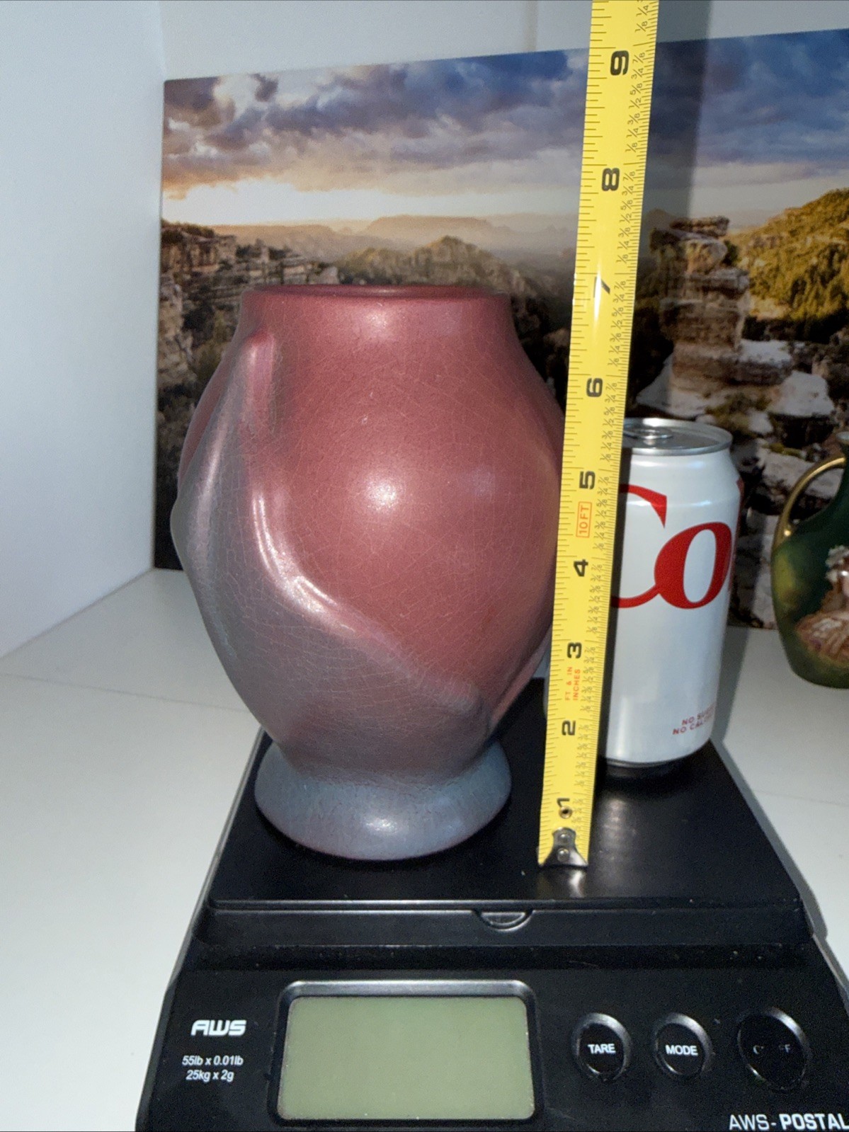 Van Briggle Red Blue Art Pottery Ceramic Vase Signed