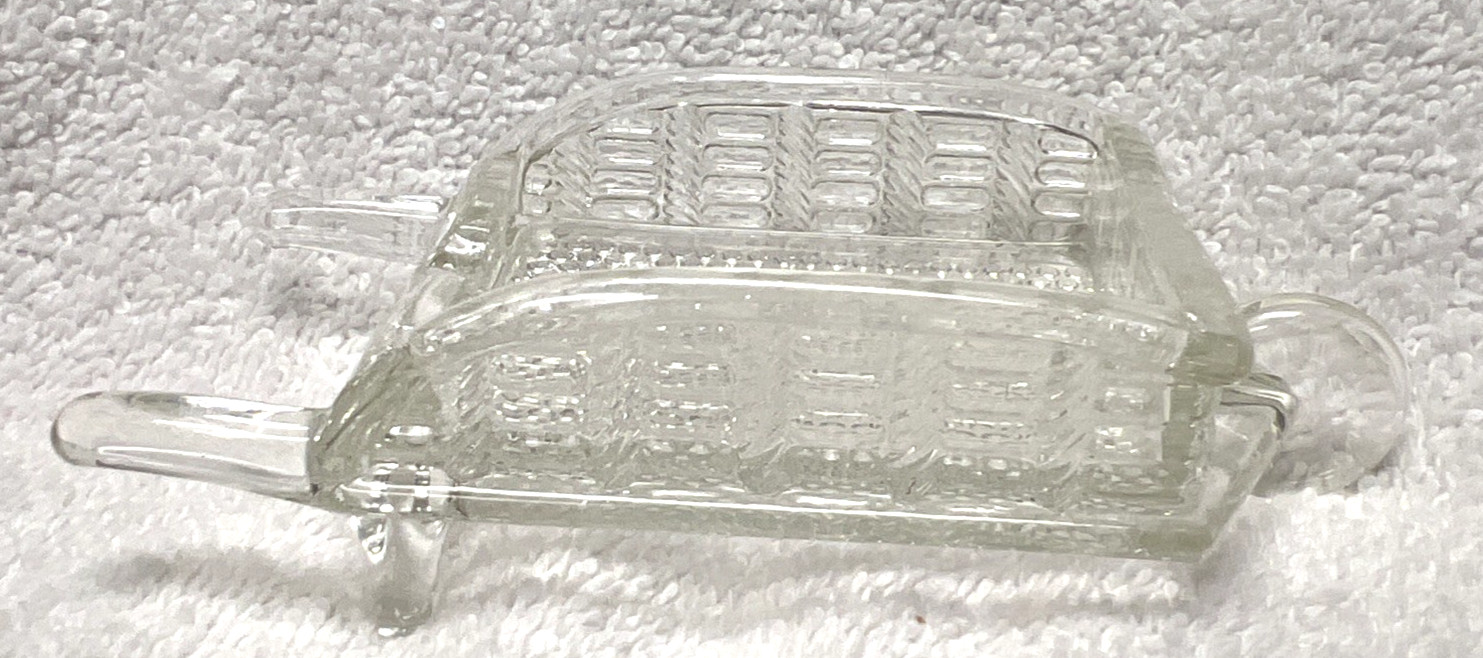 Vintage Crystal Pattern Glass Wheelbarrow Ashtray Candy Container Barware
