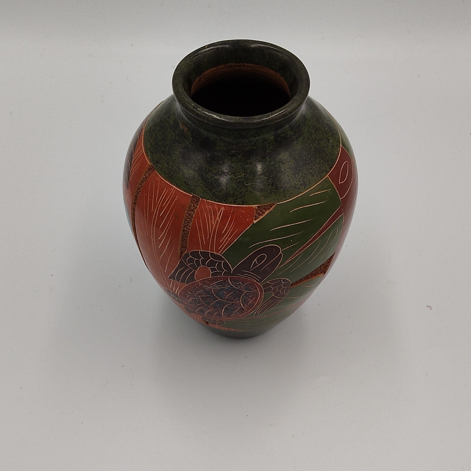 Aller Art Pottery Hand-Painted Signed Floral Animal Decorative Vase 18cm