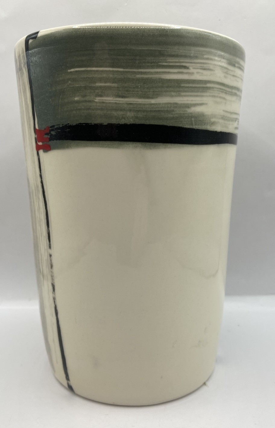 Michael Kifer Studio Post Modern Contemporary Art Pottery Vase Black Grey Red 7”