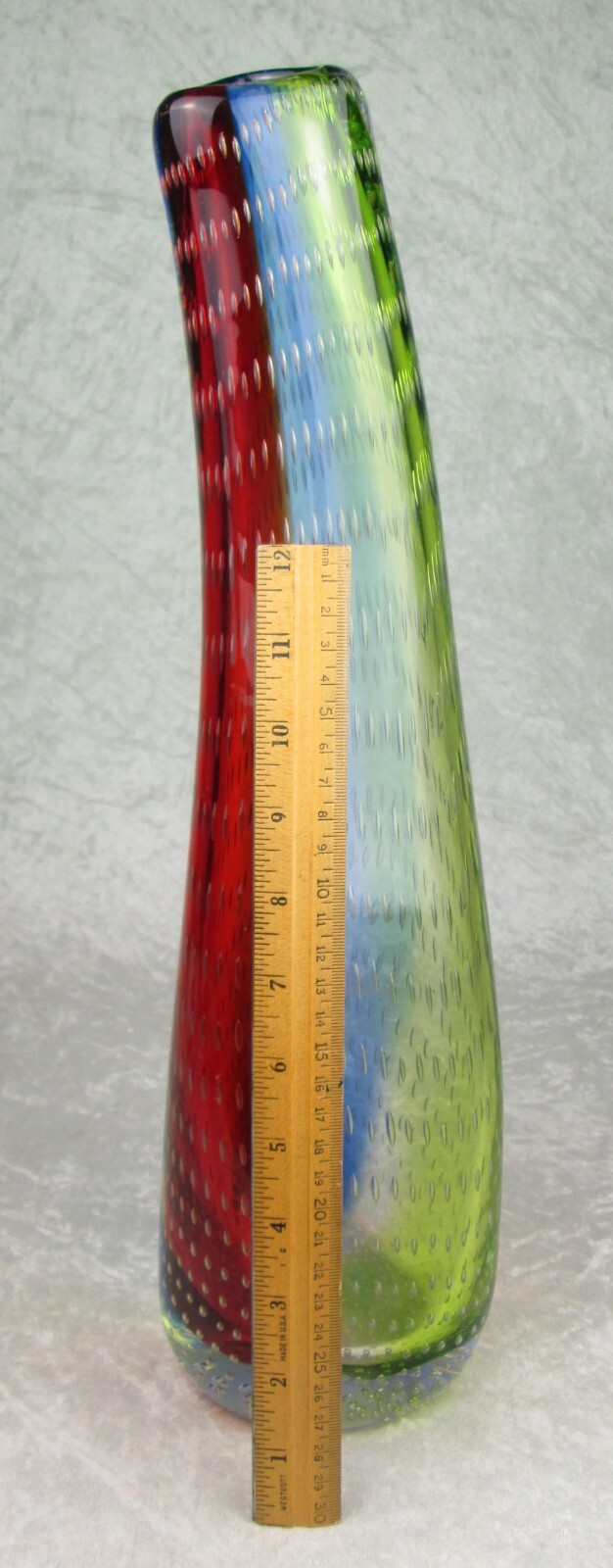 Murano Glass Vase Controlled Bubble Multi-Color Red Blue Green 17-3/8 in Italy