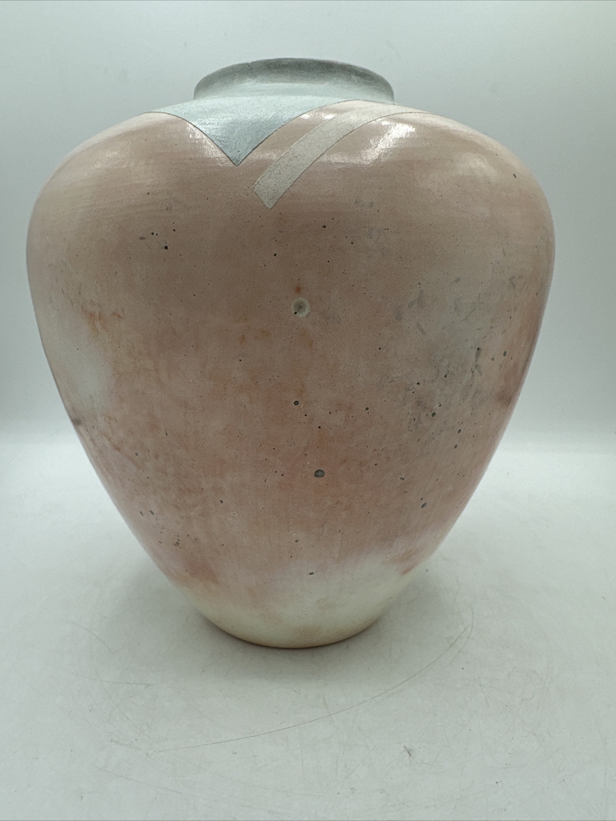 Vintage Bettye Barclay Vase Pot Pottery Large Pink White Blue 8” Handmade Signed