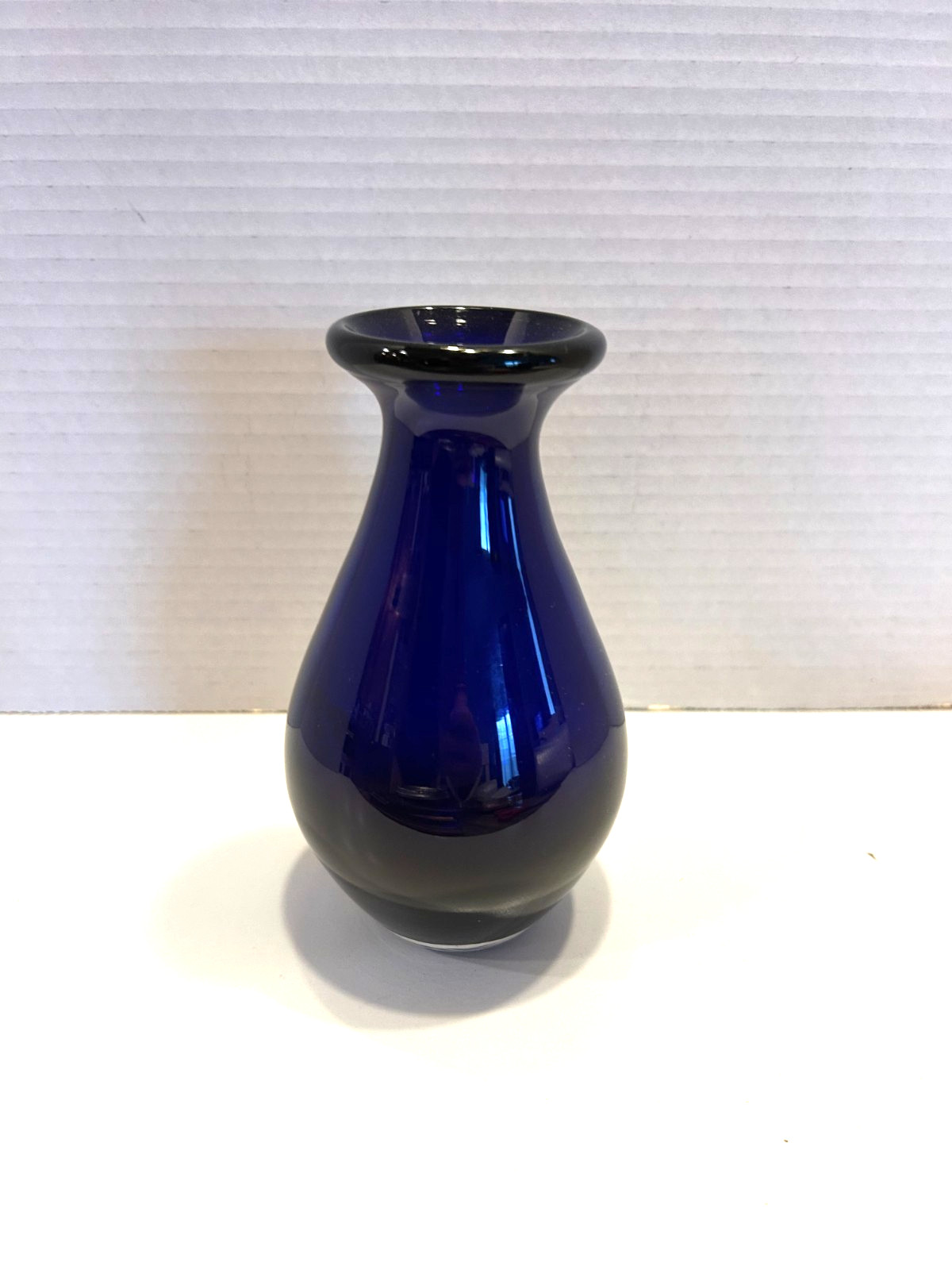 Vintage Cobalt Blue Hand Blown Glass Vase 6 1/2 inches tall EUC!