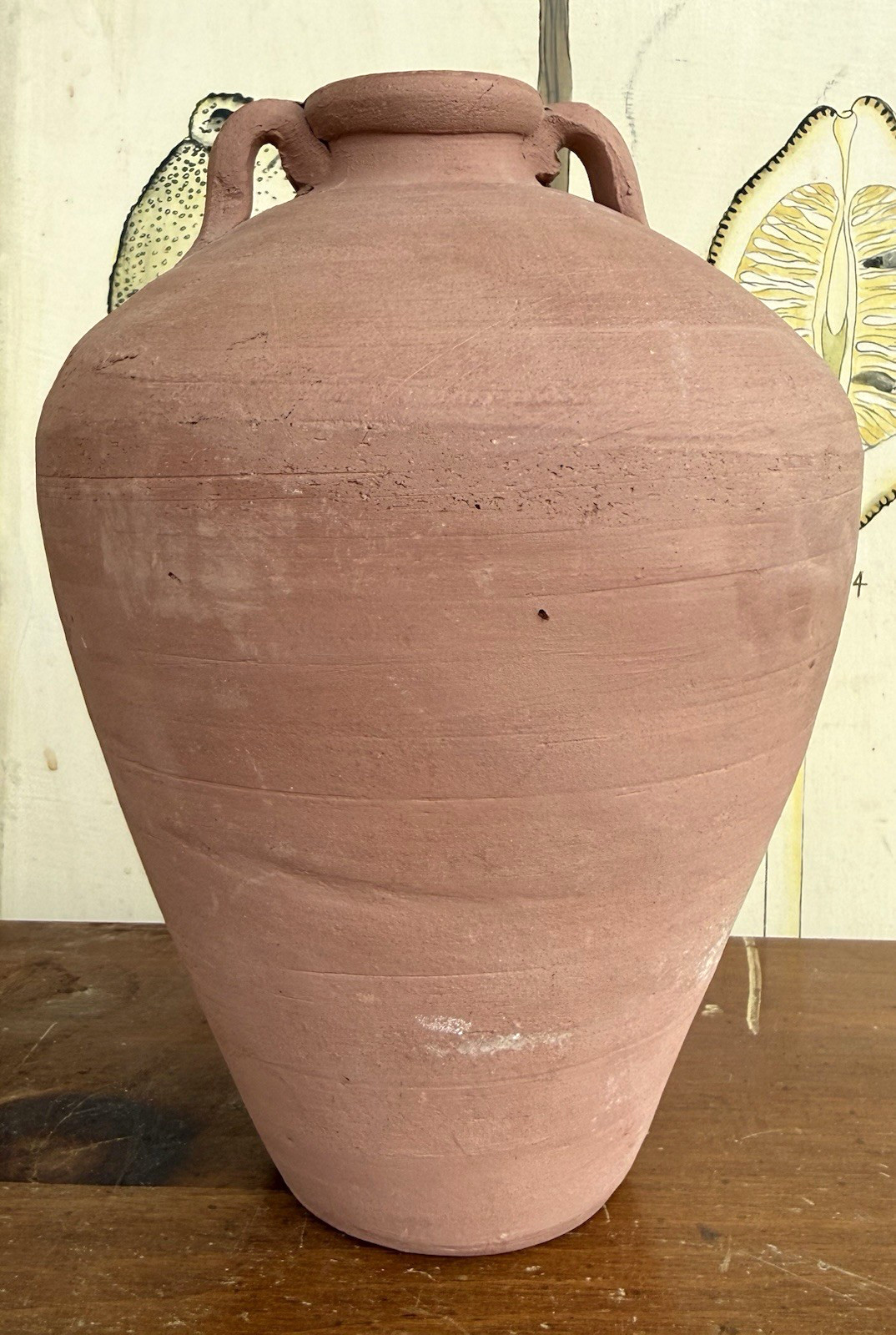 Vintage Terracotta Amphora Vase Made in Egypt Rustic Clay Jug County House Decor