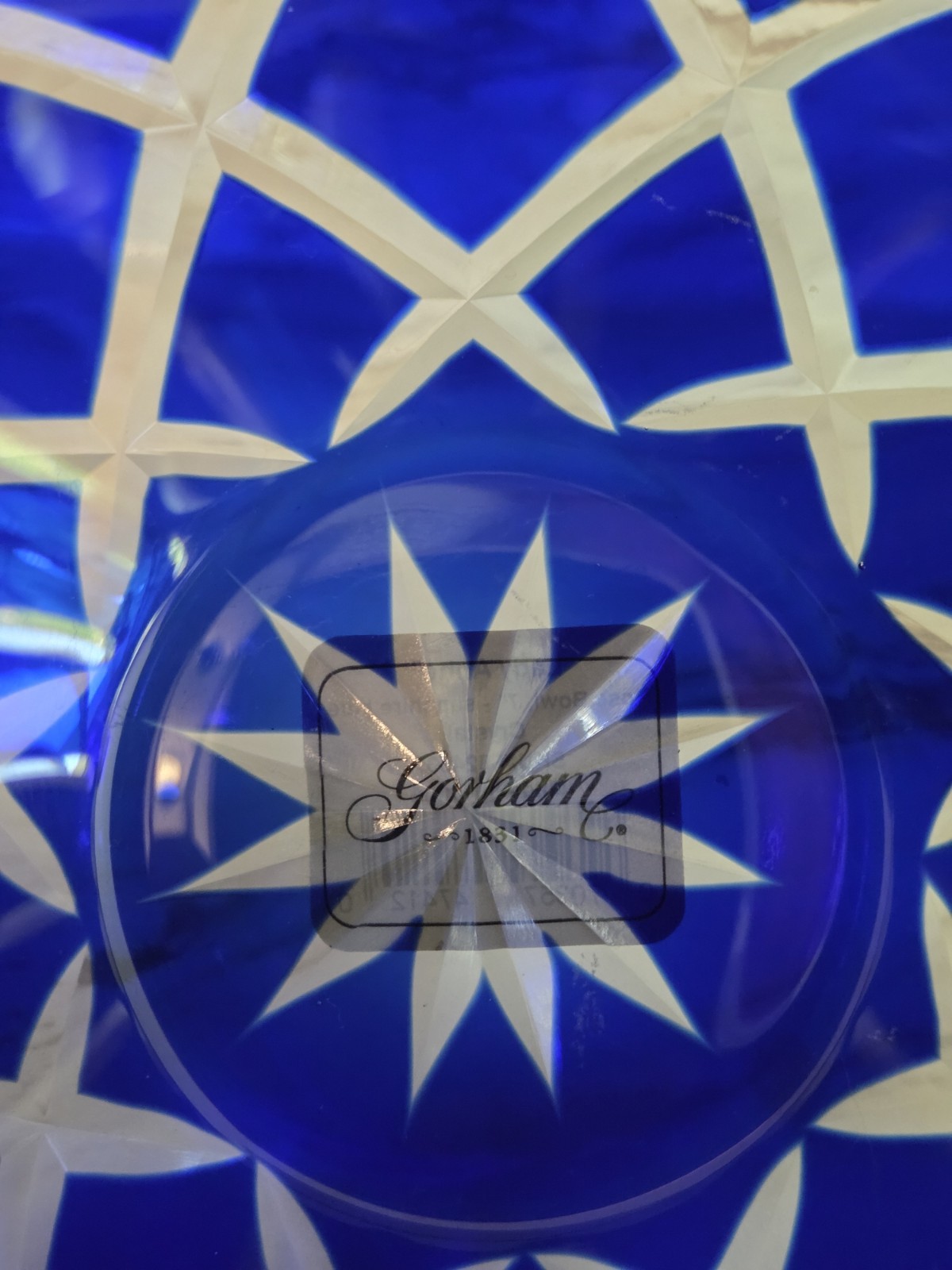 GORHAM LADY ANNE 7” Cobalt Sapphire Blue Cut to Clear Crystal Rose Bowl EUC