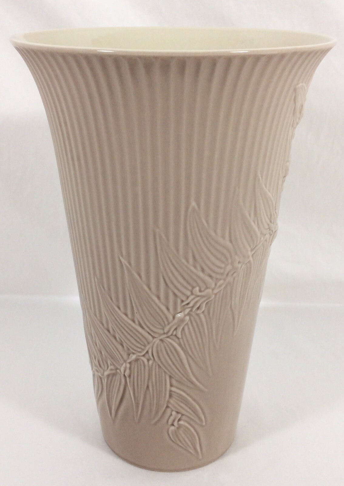 LENOX Natures Impression Woodland Leaves Embossed Vase 10″ Tall Vtg RARE NWOT