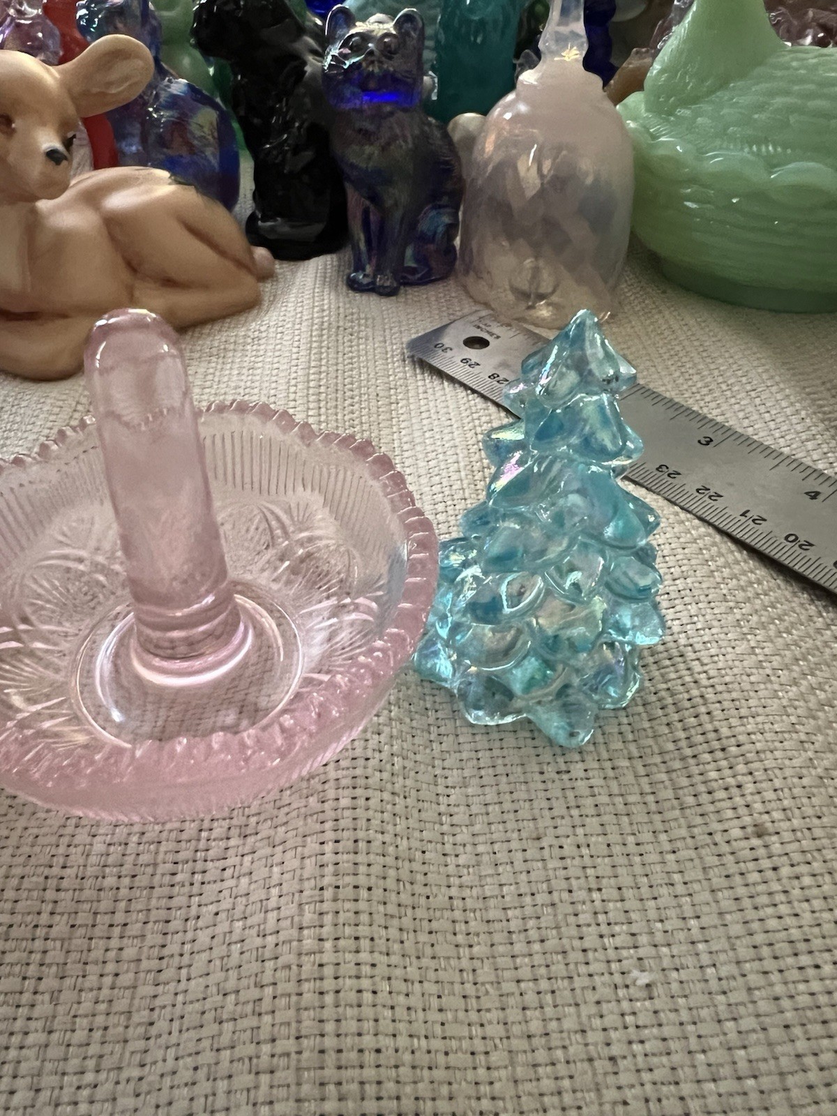 Mosser glass two mini trees and ring holder.