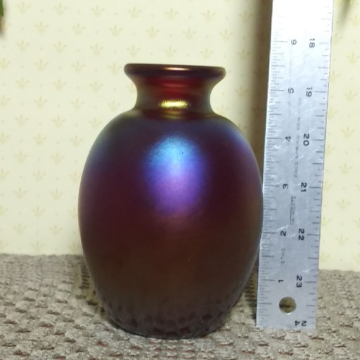 Iridescent Art Glass 5.5″ Vase Oil Slick Rainbow Hand Blown Studio Glass Signed