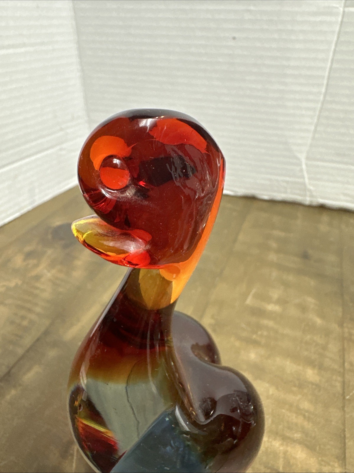 Vintage Murano Italy Handblown Art Glass 6-7/16” Red/orange Duck Figurine MCM