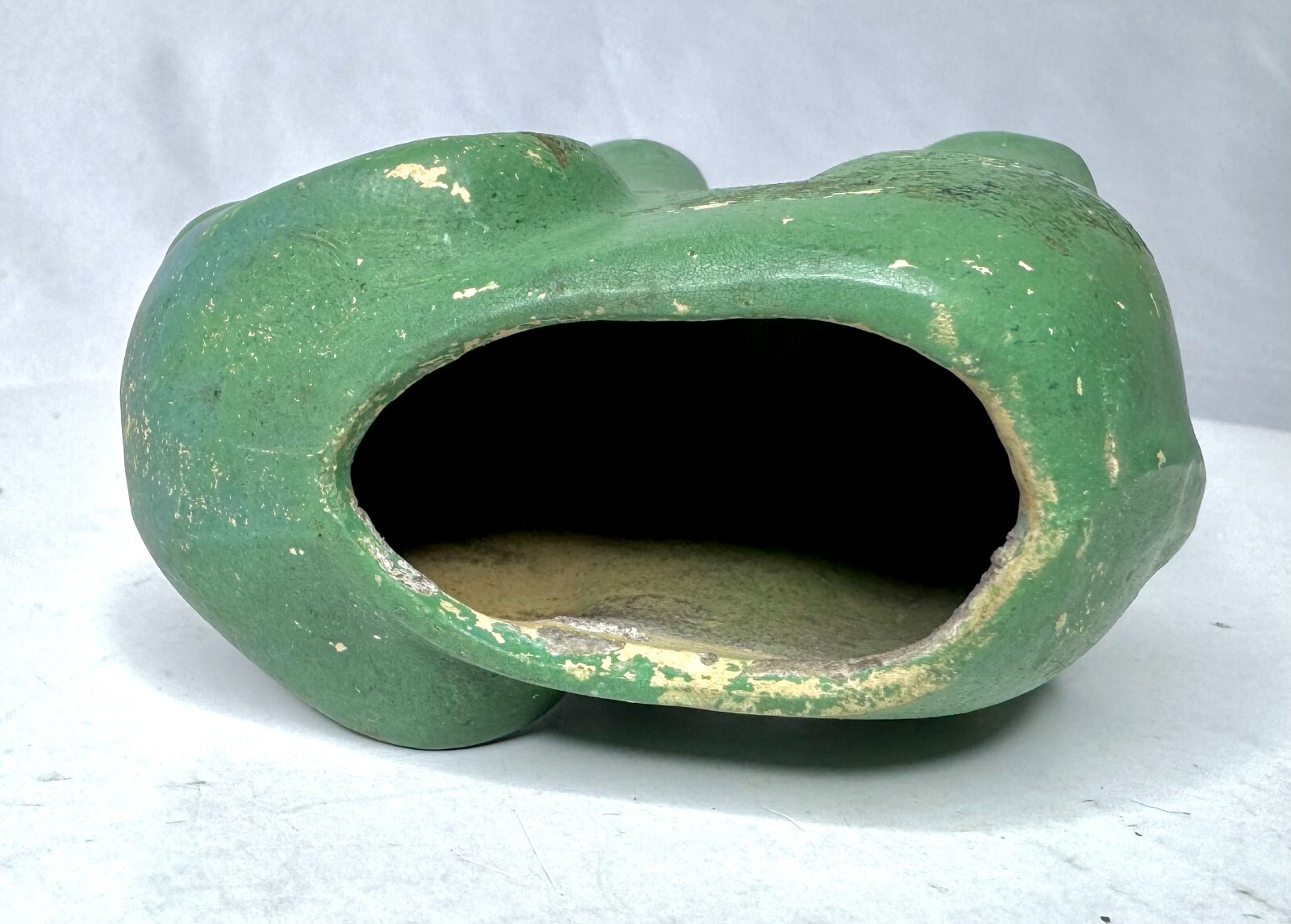 Vintage Small Green Pottery Elephant Figurine with Raised Trunk for Good Luck