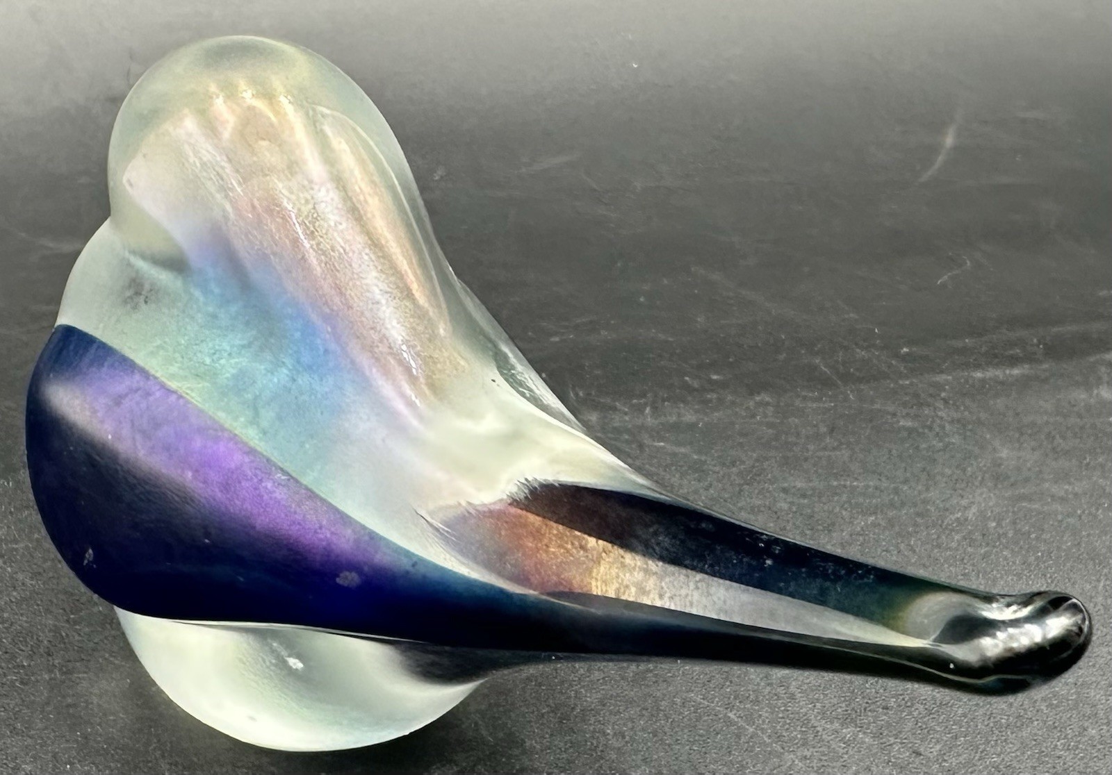 Vintage Zellique Art Glass Iridescent Blue Bird With Heart Signed Paperweight