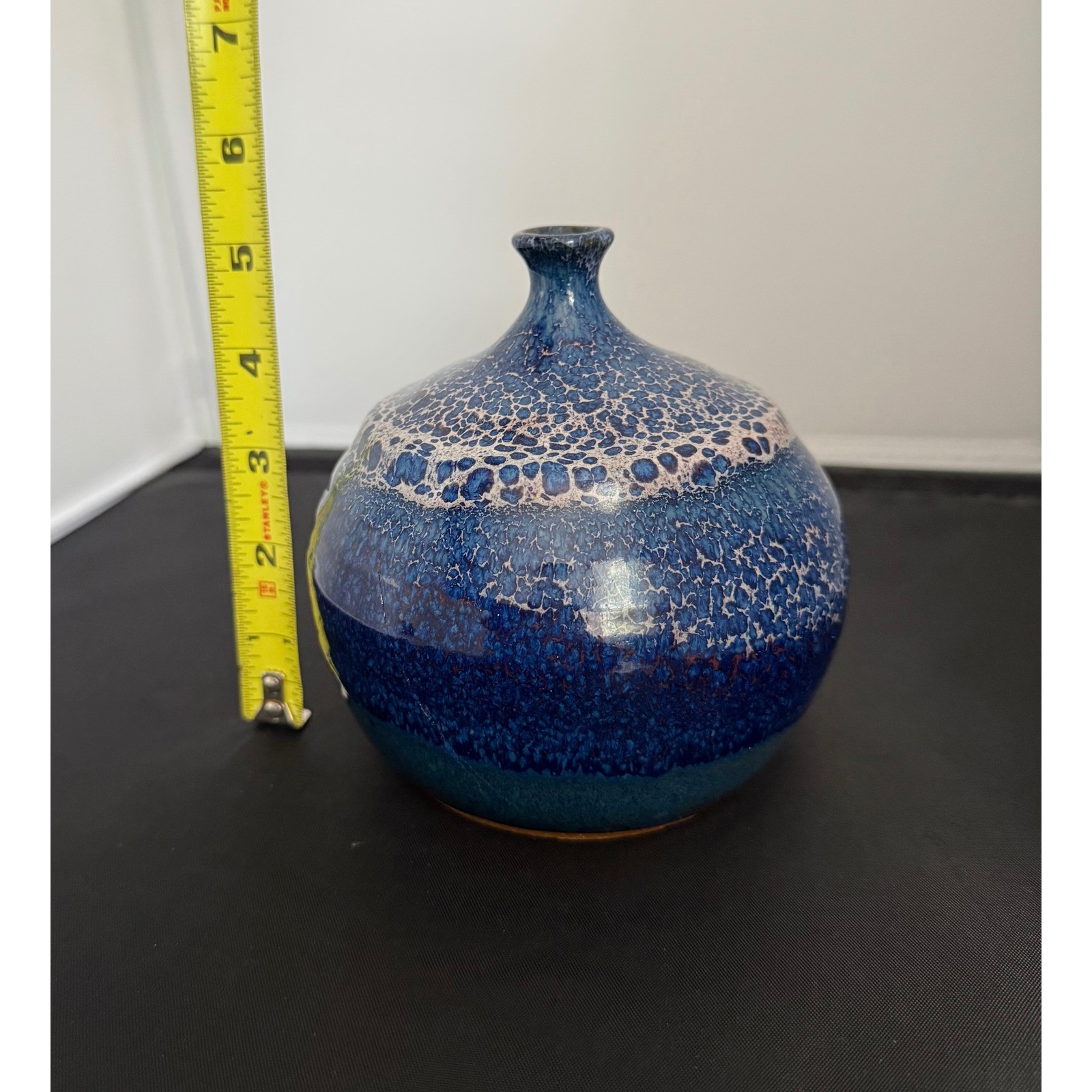 Vase Mid Century West German Fat Lava Pottery Blue cobalt indigo Drip Glaze 5.5″