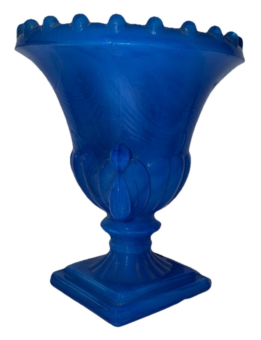 Arko Agate Blue Slag Glass Urn Beaded Edge – 3 1/4” Collectible Country Cottage