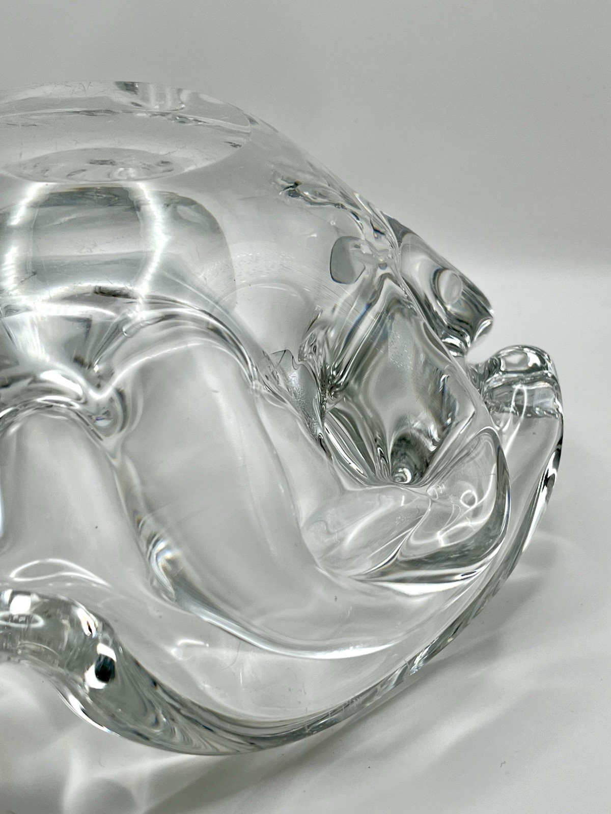 Vintage Mid Century Modern Art Glass Bowl / Ashtray – Heavy Sculptural Crystal