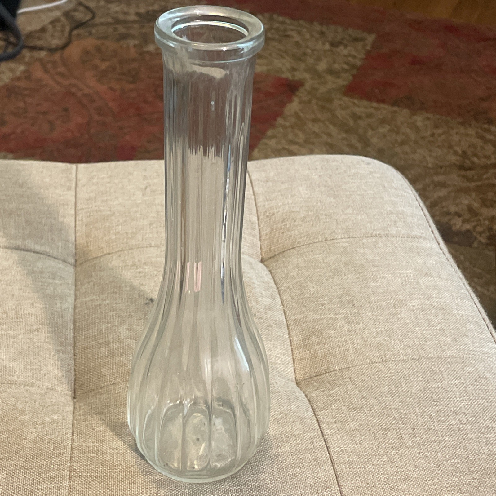 Vintage Hoosier Clear Glass Bud Vase 9″ Ribbed Flower Vase