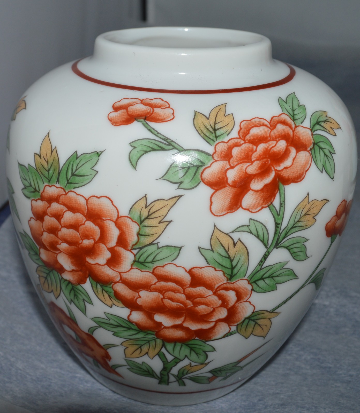 ANDREA BY SADEK #5522 Ginger Jar White with Orange Flowers No Lid Vase