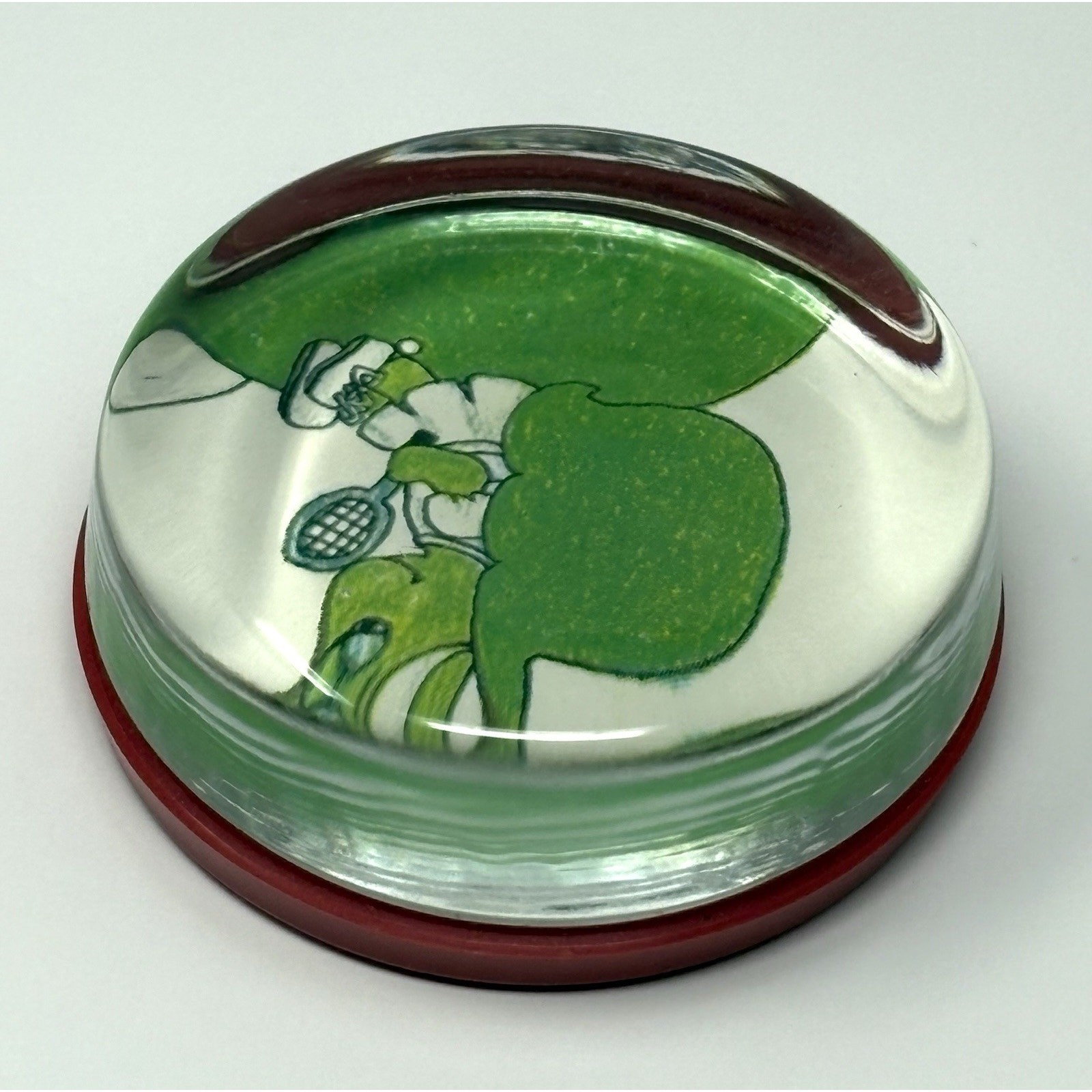 Vtg 70s Tennis Turtle Cartoon Paperweight Tabletop Glass Decor Desk Top *READ