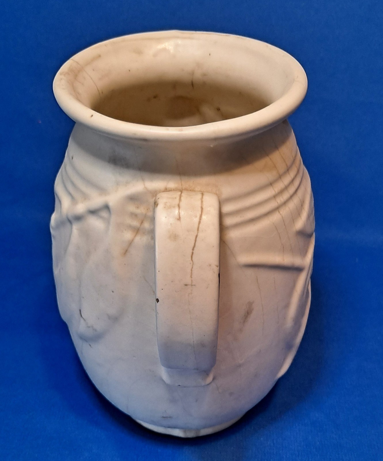 McCoy Pottery Vase Matte Embossed Cream Colored Ear Handles 7.25″ Shabby Chic 🥀