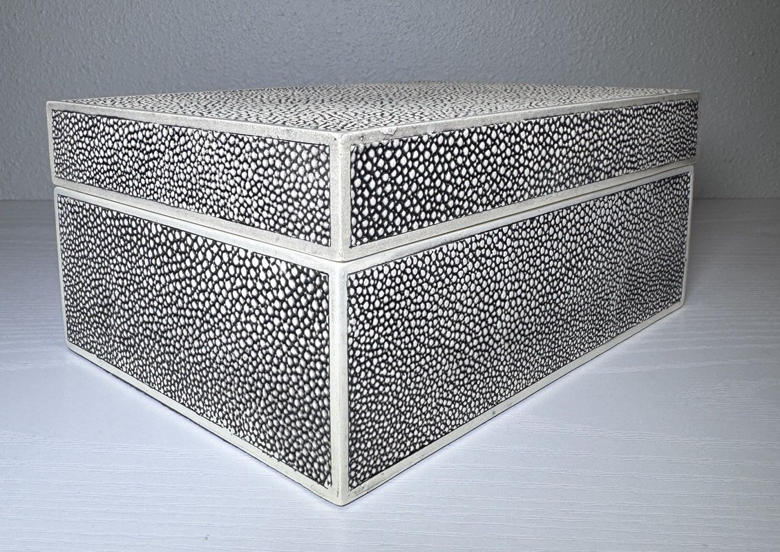 Vintage Shagreen Keepsake Box Blue/Black White – Heavy – 4 Pounds – 3”x5”x7”