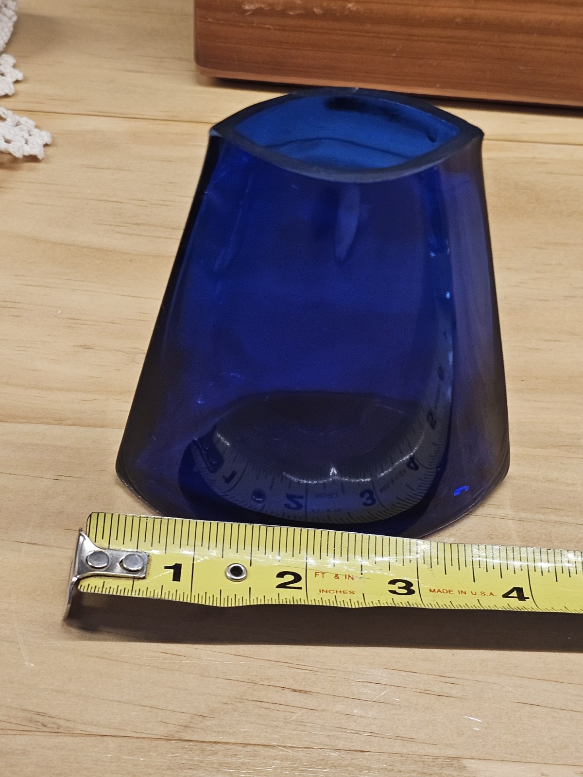 Set Of 2, Colbalt Blue 4″ Vases, Art Glass Curved Oval