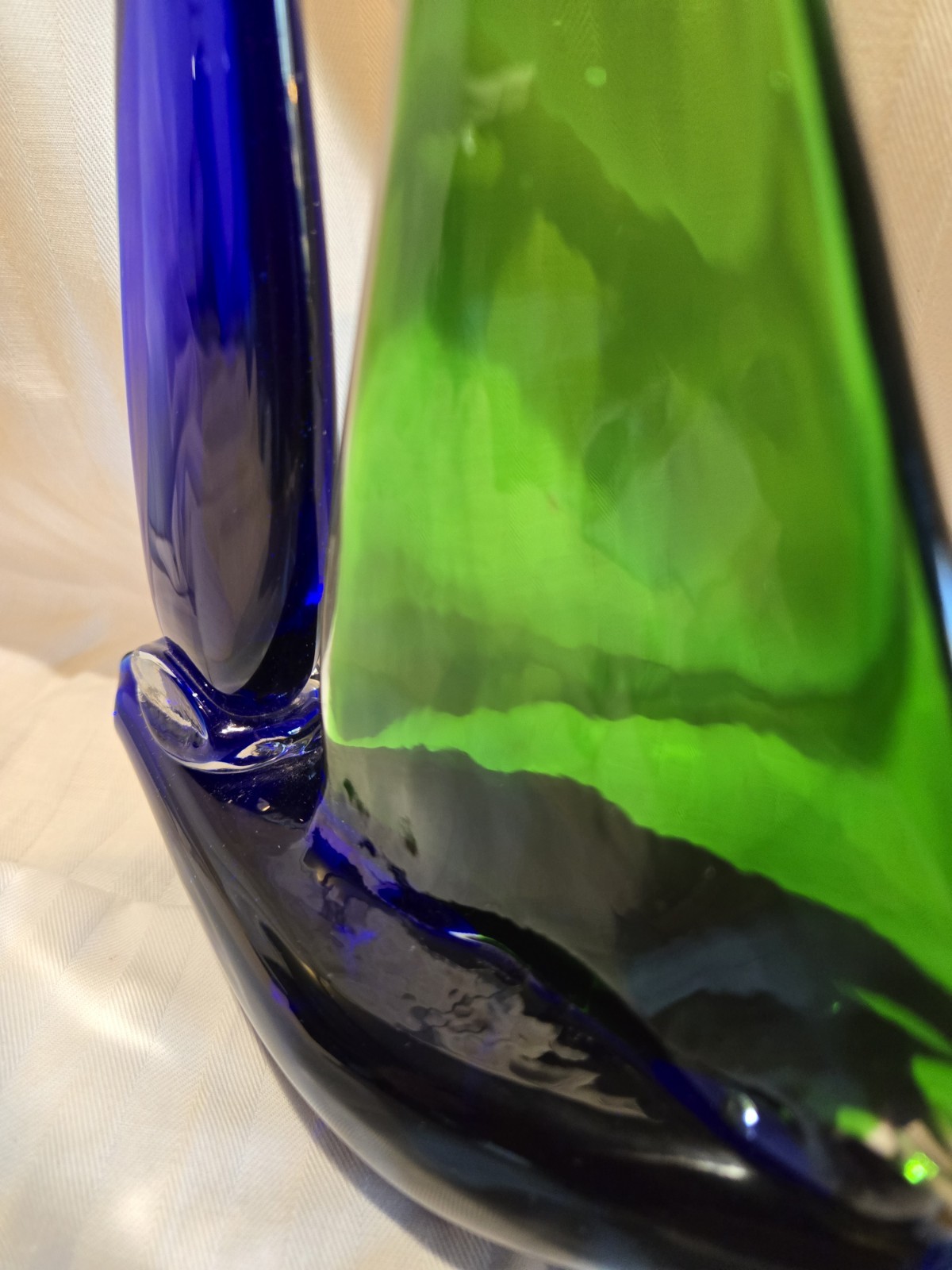 Unique Art Glass Sail Boat Blue Green Large