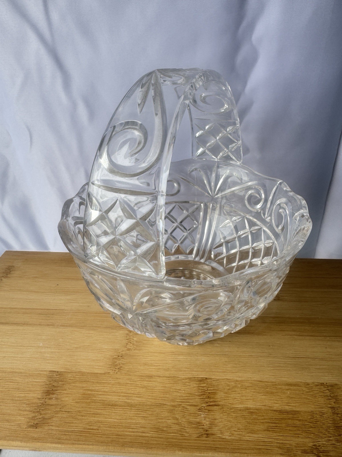 Vintage Crystal Clear Industries Coventry Clear Glass Basket w Handle USA