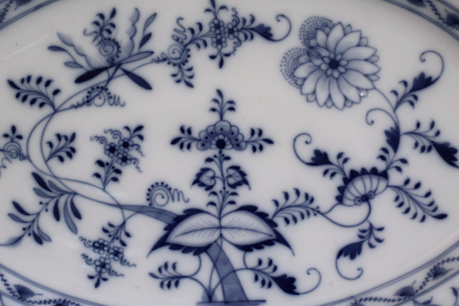 Antique Teichert Meissen Blue Onion Platter Server Porcelain German Signed 19×13