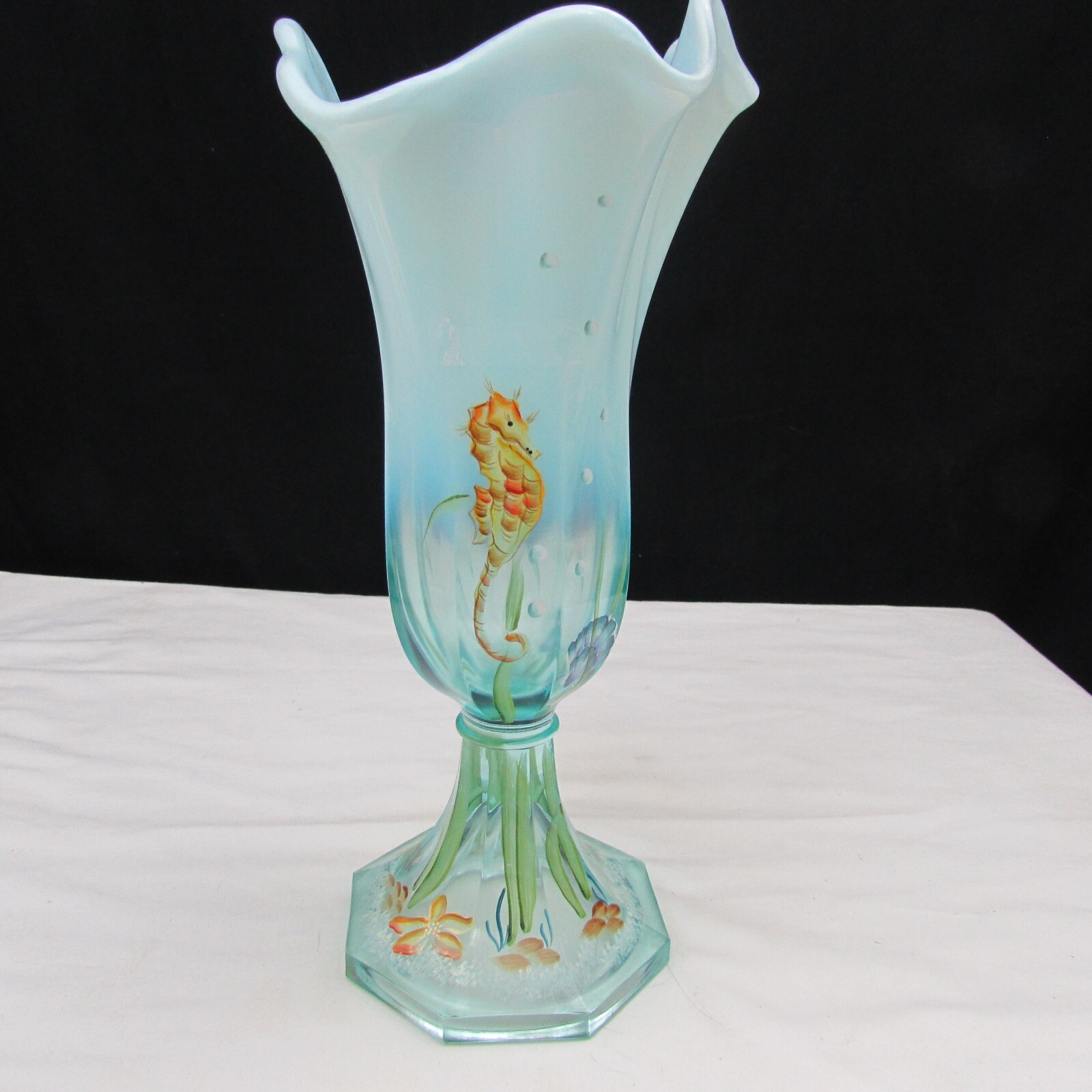 Fenton Aquamarine Stretch Underwater Dream Hand Painted Swung Vase 2007 W21