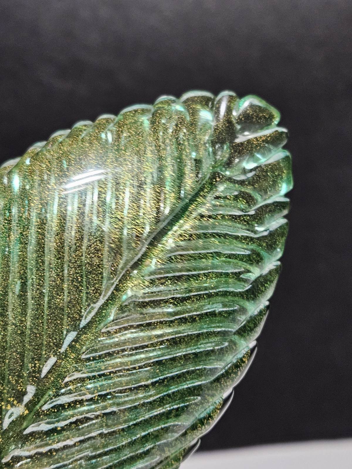 Ercole Barovier Fenicio Green Gold Leaf Ring Catch Trinket Tray 5″