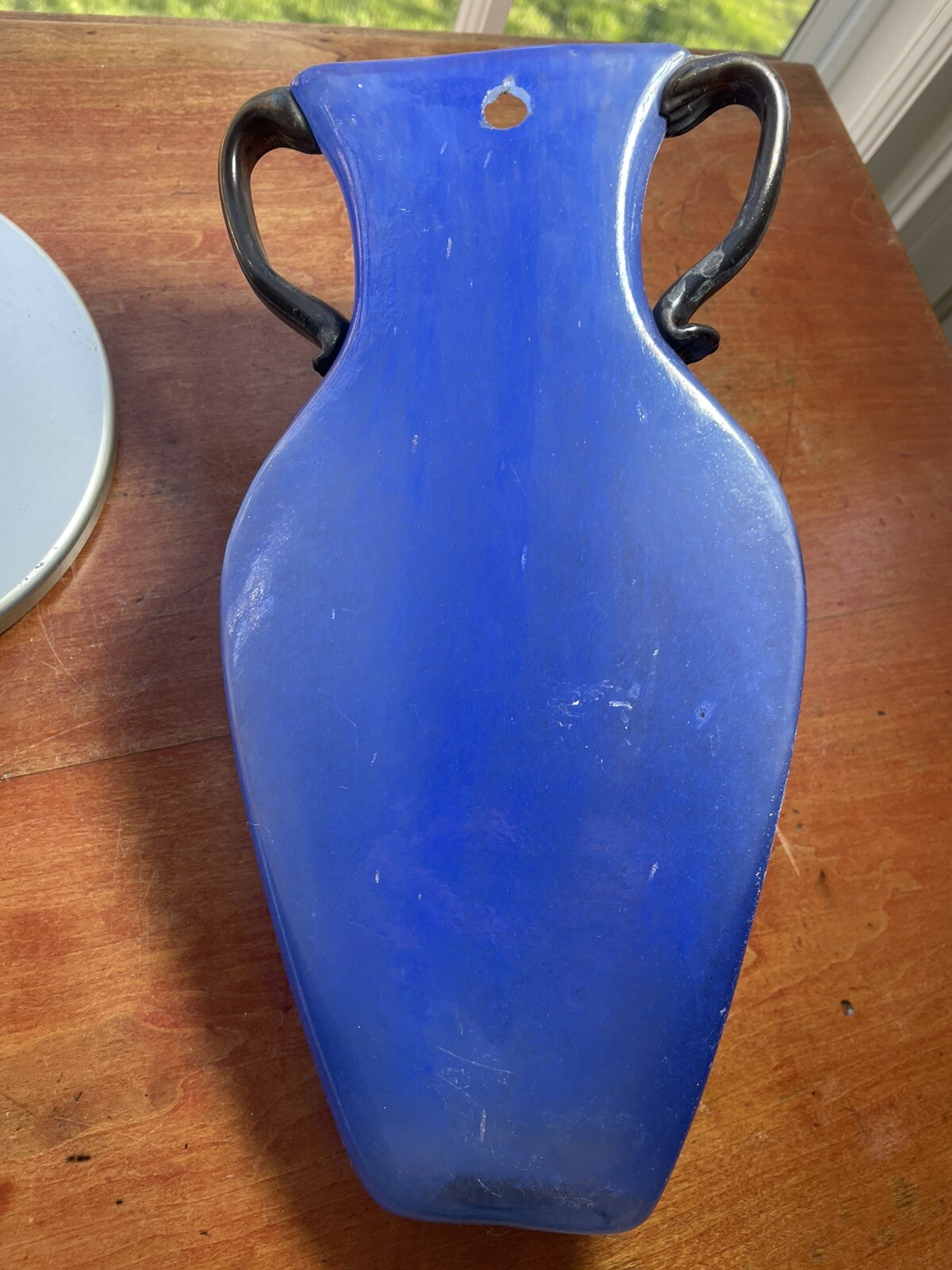 DESIGN GUILD Scavo Amphora cobalt ROMANIAN ART GLASS WALL POCKET VASE handles