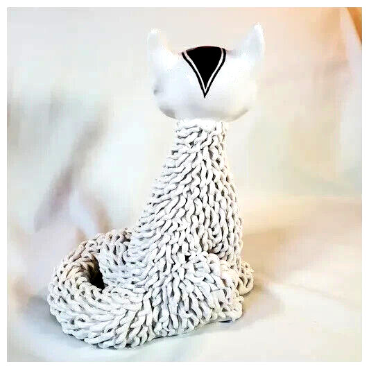Mid 20th Century “Spaghetti Cat” Hand Painted Italian Glazed Pottery Statue 11″