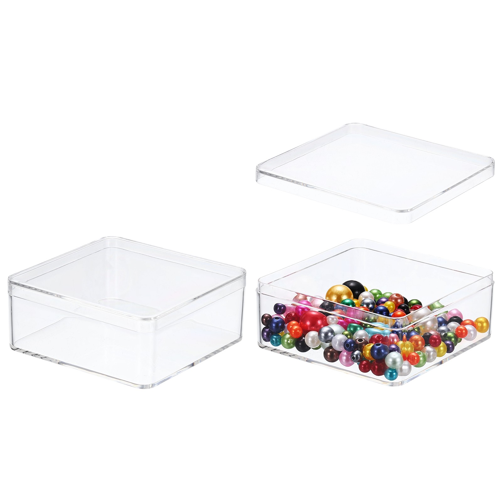 2Pcs 3.3″ x 3.3″ x 1.4″ Small Acrylic Storage Box with Lid Clear(Rectangle)