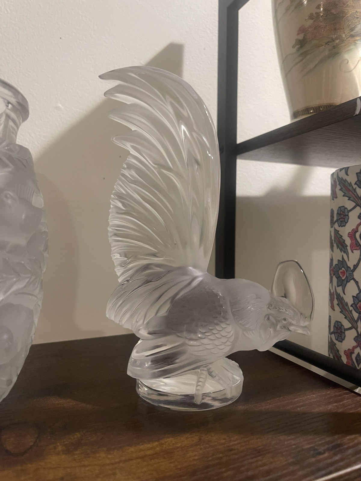 Lalique Coq Nain Rooster Frosted Crystal Bird 8″ Tall Figurine Paperweight