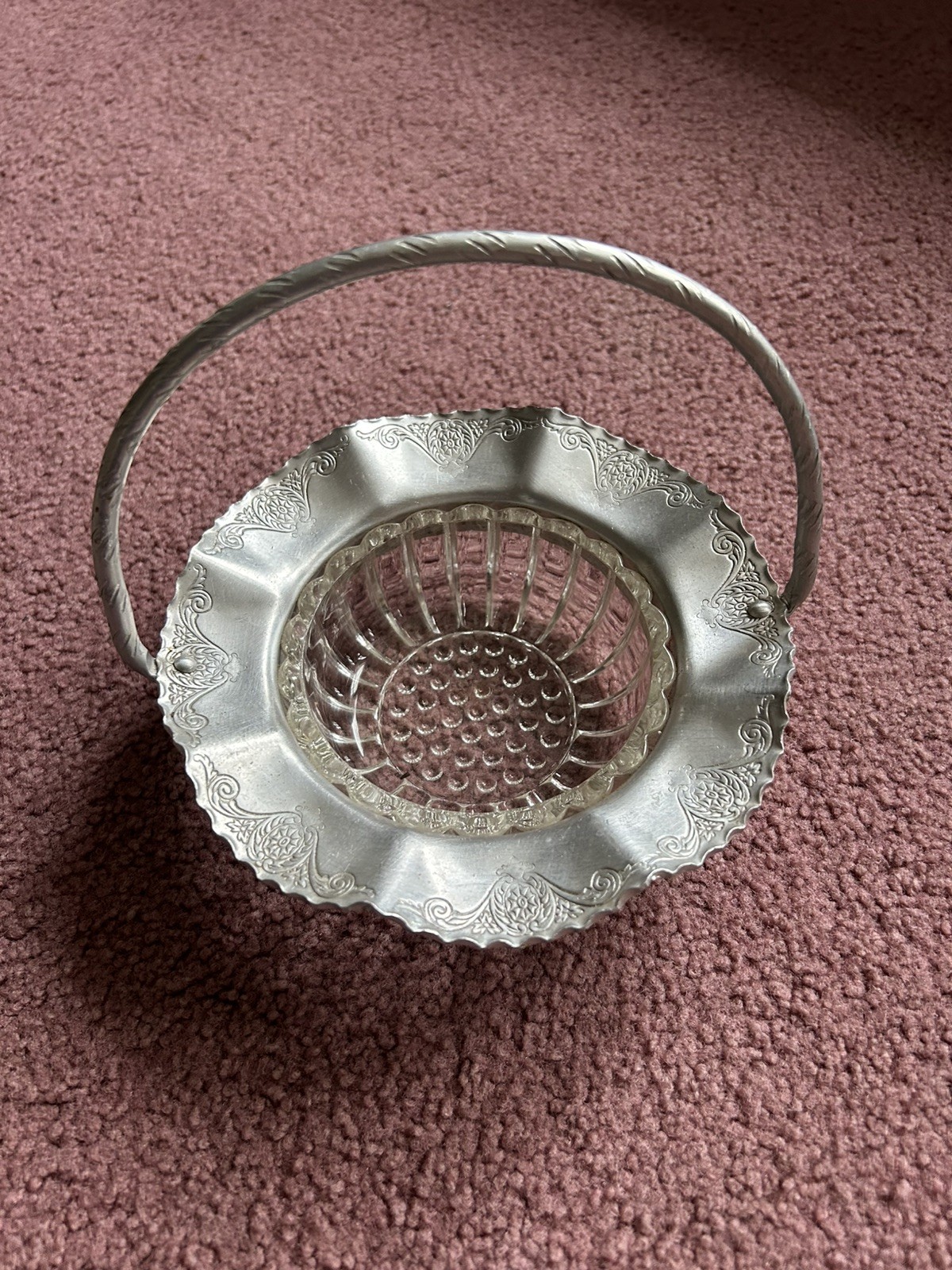 Farber and Shlevin Hand Wrought Aluminum and Glass Wedding Basket 1710 MCM