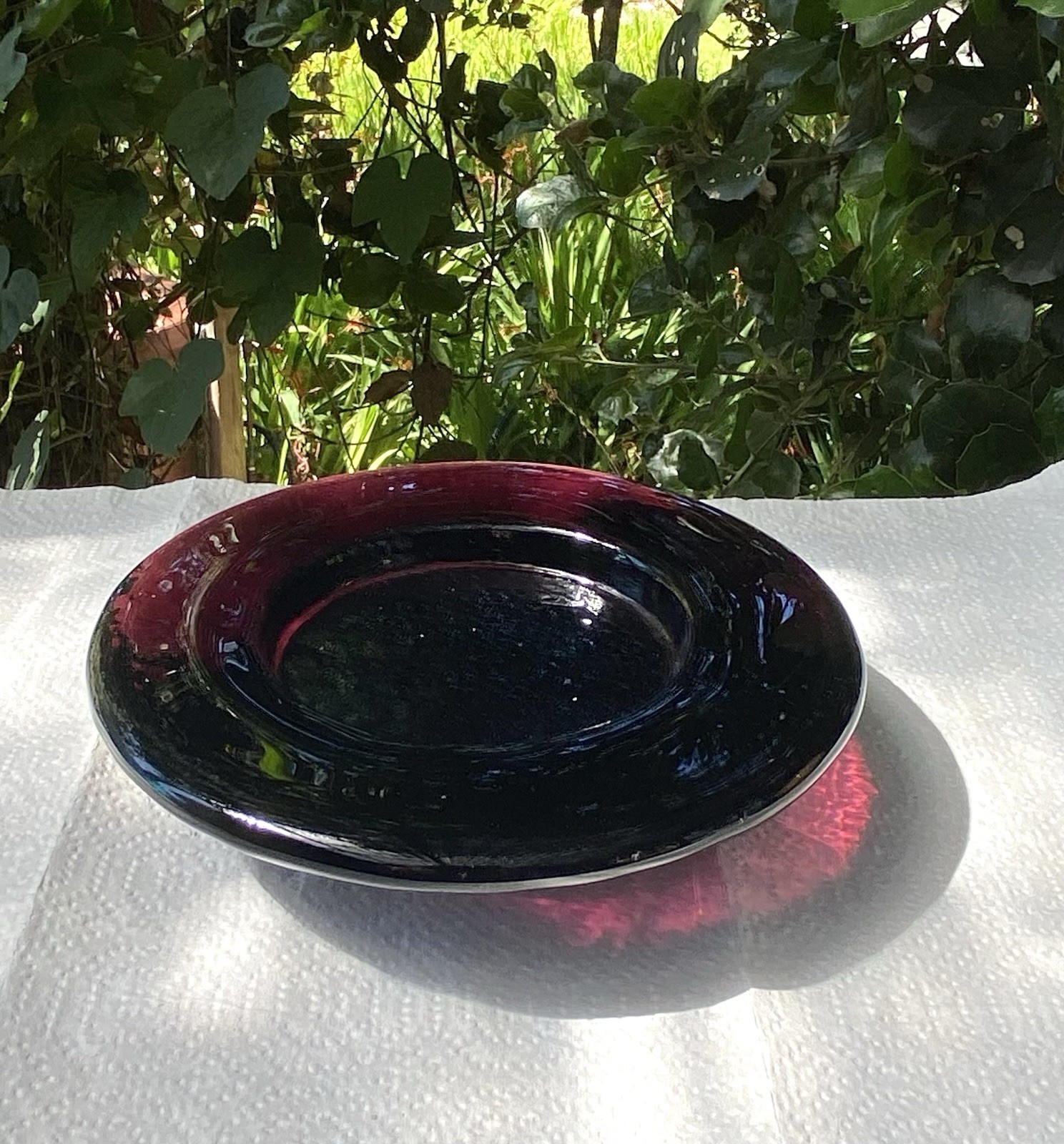 Vintage Fire and Light Glass 6.75” Plum Wine Caddy Candle Holder Glass
