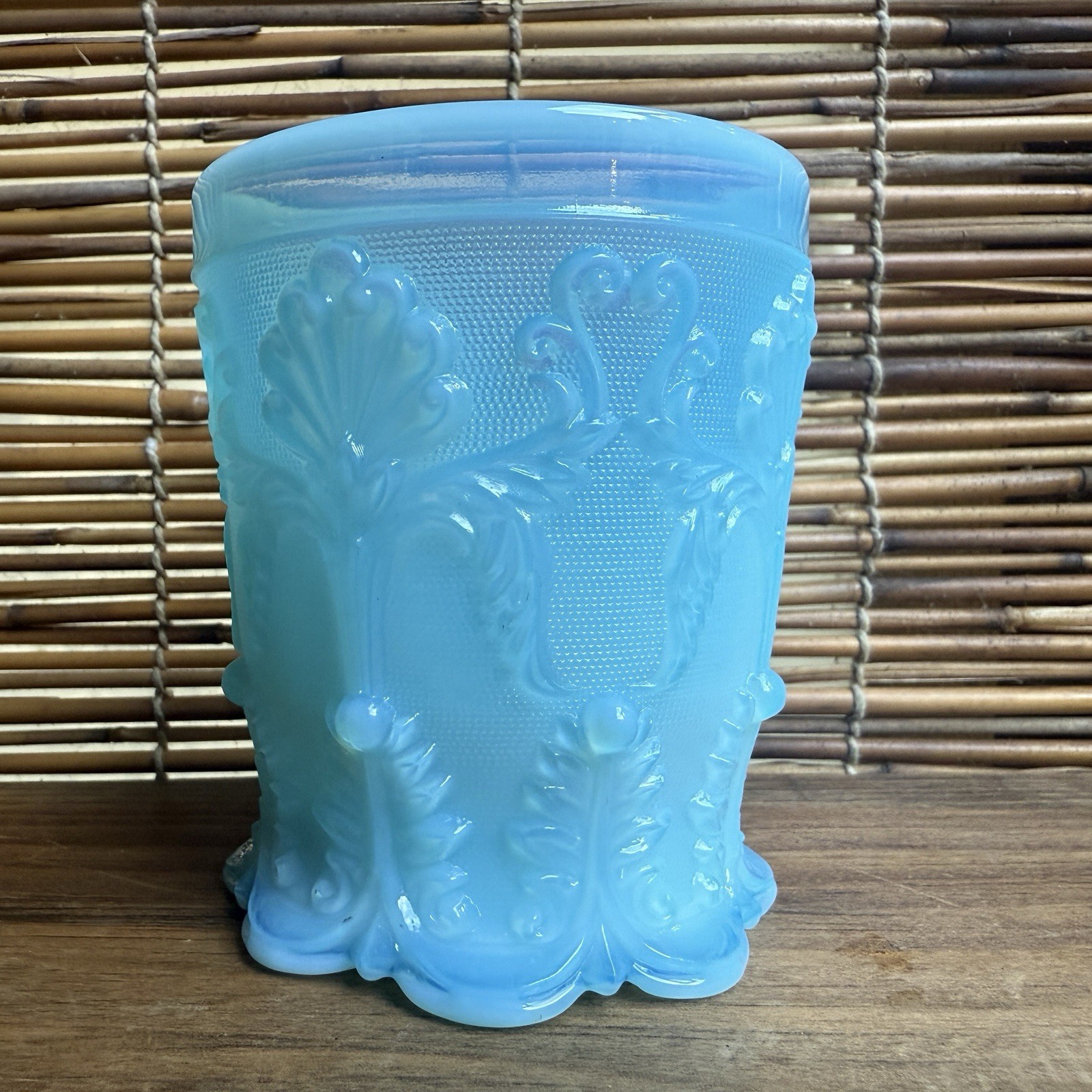 French Saint Louis Tumbler Glass Gothic Revival Baby Blue Molded Opalescent