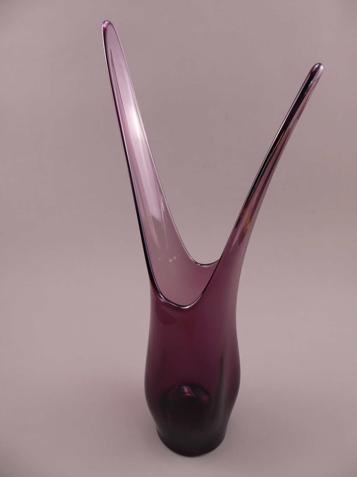 Viking Art Glass Amethyst Purple Split Swung Stretch Vase 14.5 inches