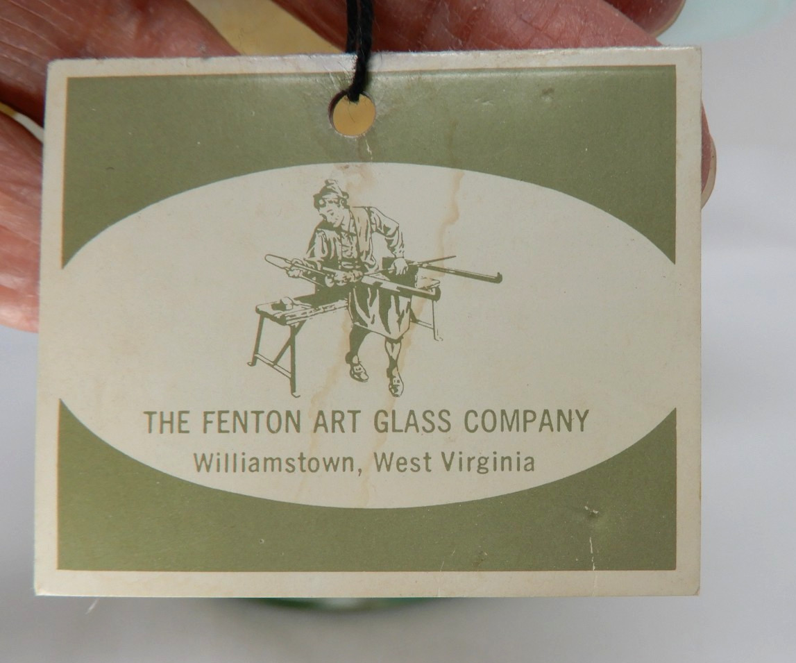 Fenton Opalescent Pedestal Basket Twist Handle Pale Aqua Blue/Gold 9 in Tall NOS